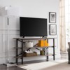 Triple Shelf Metal X-Accent TV stand with Gray Oak Wood Shelves - Henn&Hart - 2 of 4