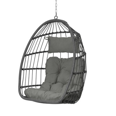 Infurnic Patio Swings, Hammock Hanging Swinging Chair with Soft Cushion, Outdoor Swing Egg Chair for Balcony Backyard Garden, Gray, 28.5"*28.7"*55.11"