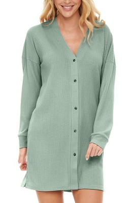 Women s Soft Ribbed Waffle Rib Knit Night Shirt Long Sleeve