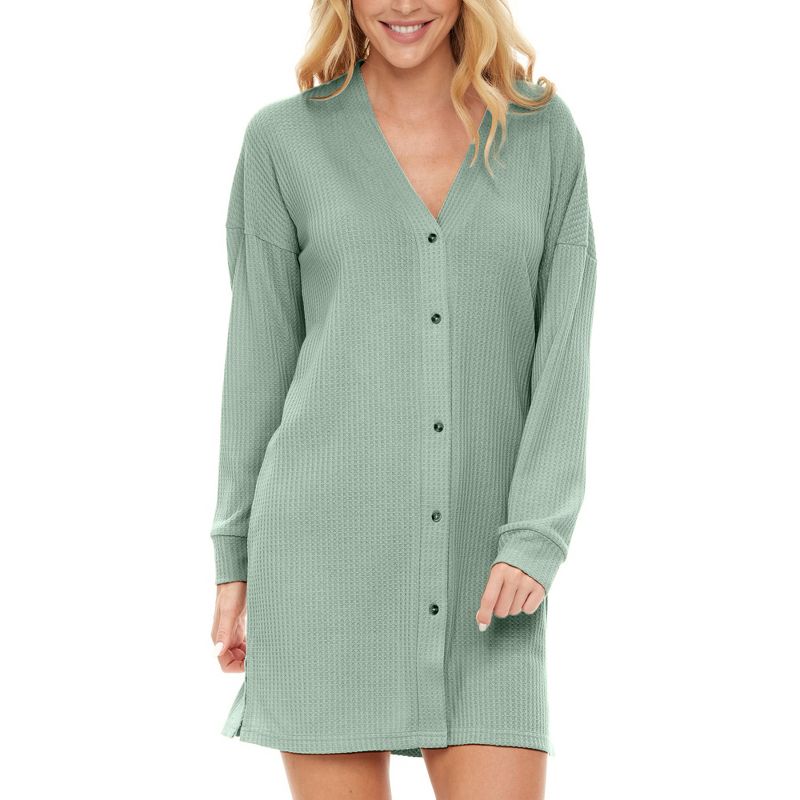 Women's Soft Ribbed Waffle Rib Knit Night Shirt, Long Sleeve Oversized Sweater Top Sleep Shirt, 1 of 10