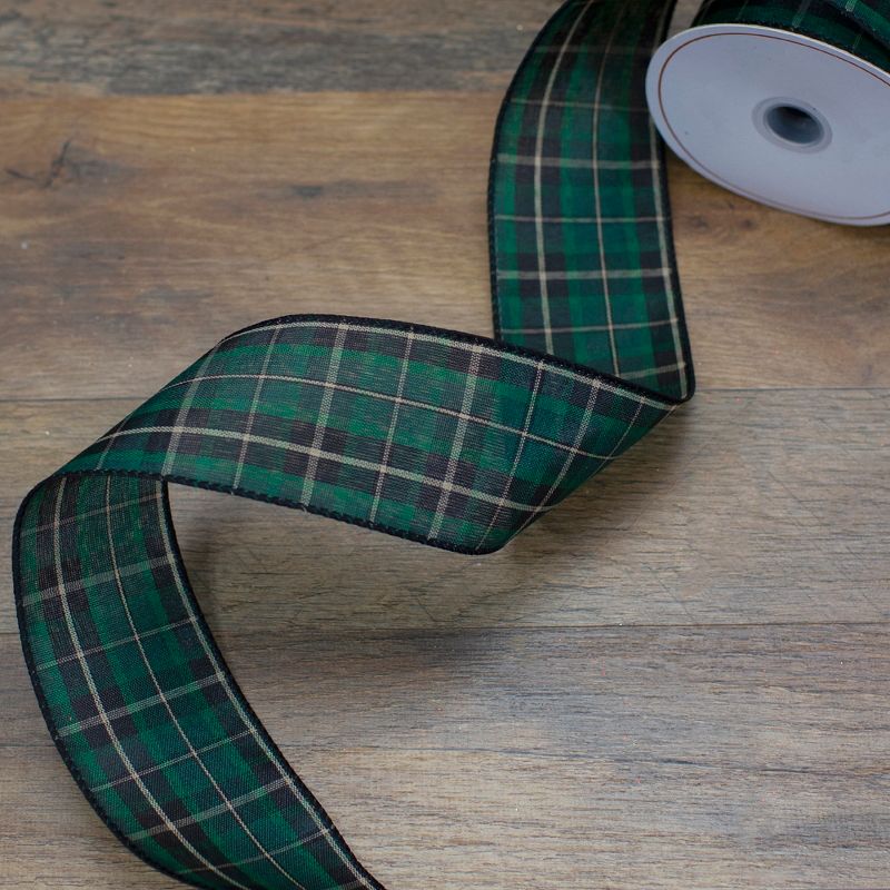 Northlight Green and Black Plaid Christmas Wired Craft Ribbon 2.5" x 10 Yards, 2 of 4
