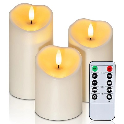 LunaLulinlk Waterproof Outdoor Candles,Flickering Flameless Candles Battery Operated LED Candles Ivory Plastic, D3 x H4 5" 6", Set of 3