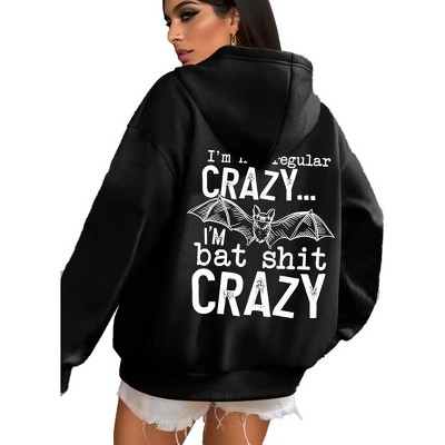 Plus Size Hoodie with Crew Neck Long Sleeve Pullover Sweat Shirts Batshit Crazy Slogan Sweatshirts for Plus Size Women