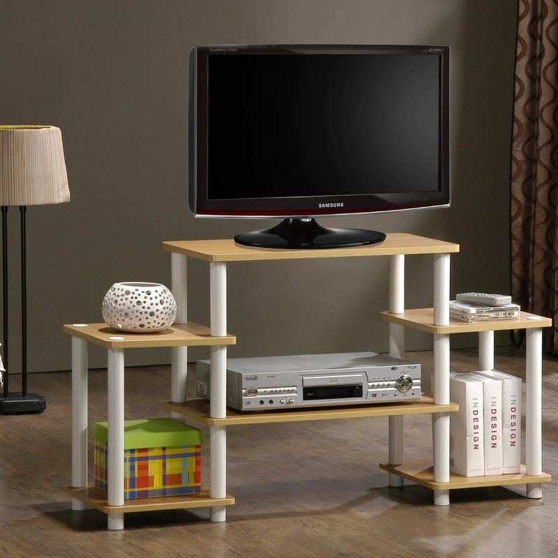 Furinno Turn-N-Tube No Tools Entertainment Center, Beech/White, 1 of 5