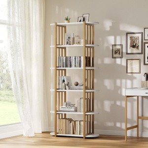 6 Tier Wooden Bookshelf, 71 Inches Industrial Tall Bookcase, Metal Frame Large Open Bookcase, Freestanding Storage Display Book Shelf Rack - 1 of 4