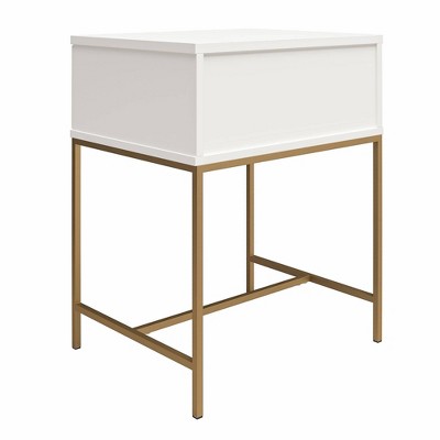 Effie White and Gold 1-Drawer Nightstand with Lucite Pull