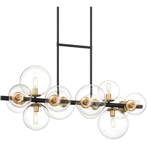 Possini Euro Design Vasa Black Gold Island Linear Pendant Chandelier 34" Wide Modern Clear Glass 12-Light Fixture for Dining Room - 1 of 4