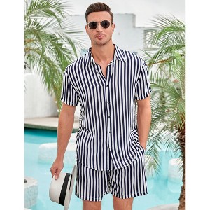 Men's 2 Piece Sets Summer Beach Striped Outfits Casual Short Sleeve T-Shirt and Shorts - 1 of 4