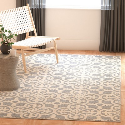 Silver and Ivory Hand-Tufted Wool Geometric Area Rug, 4' x 4'
