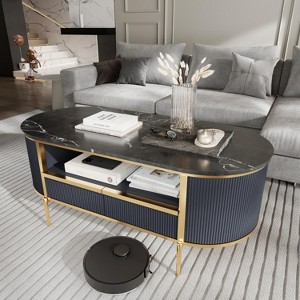 OKD 48" Modern Coffee Table with Sliding Drawer & Faux Marble Top - 1 of 4