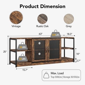 TV Stand for 65/75 Inch TVs, Rustic Wood Entertainment Center with Storage Cabinet and 2 Mesh Doors, Vintage Media Console - 1 of 4