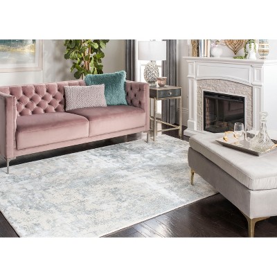 Hand-Knotted Blue and Gray Wool Abstract Area Rug, 10' x 14'