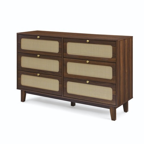 Nicbex Rattan Dresser With 6 Drawers Walnut : Target