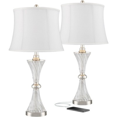 Regency Hill Luca Chrome and Glass Cream Shade Table USB Table Lamps Set of 2