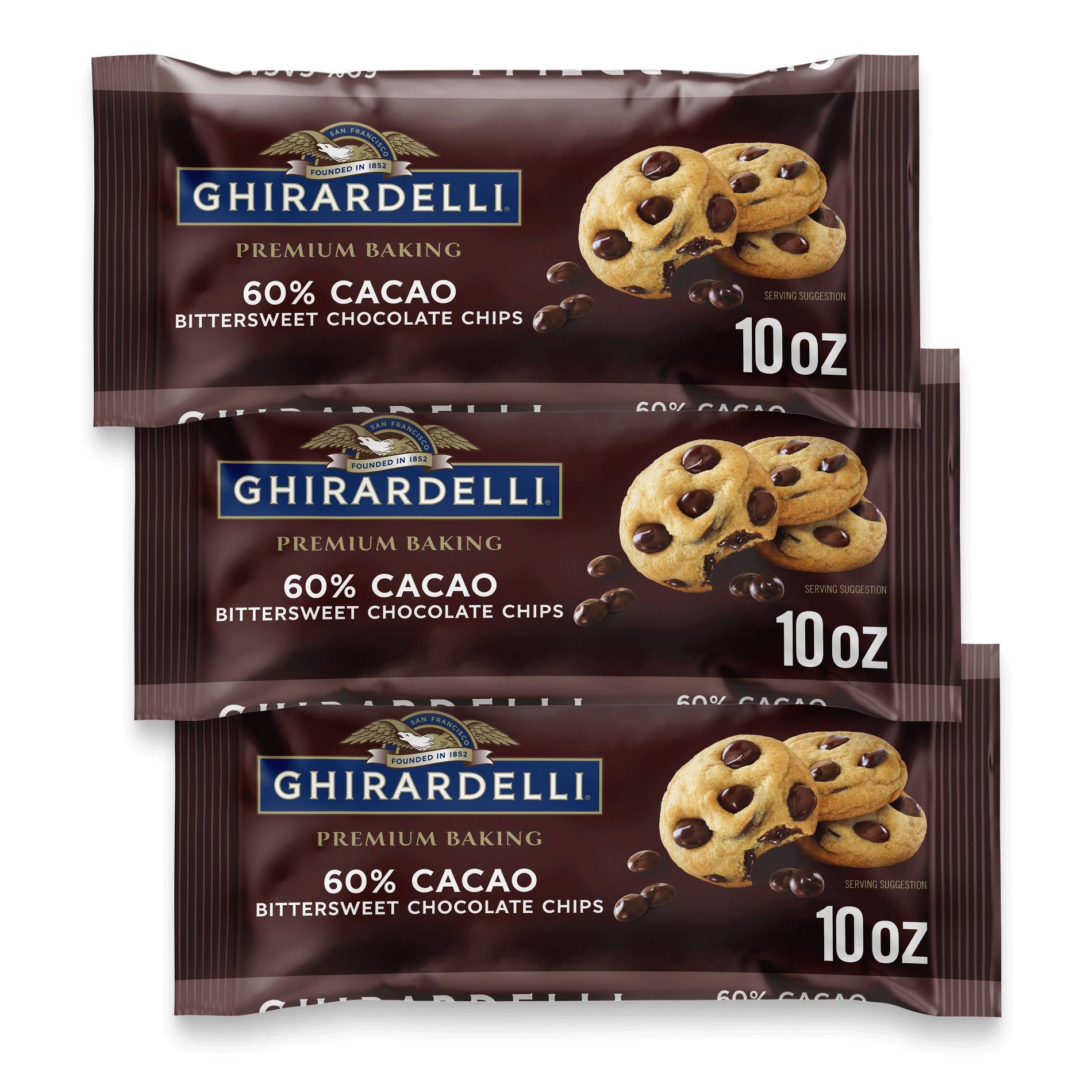 Ghirardelli 3 Count/10oz Each Premium Baking 60% Cacao Bittersweet Chocolate Chips
