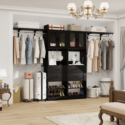 Aheaplus Set of Two 80"-120"W Closet System With Door And Wooden Drawers