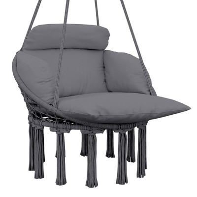 Outsunny Hanging Hammock Chair, Cotton Rope Macrame Swing Chair with Large Cushion, Chain, Steel Frame for Indoor Outdoor Patio Balcony