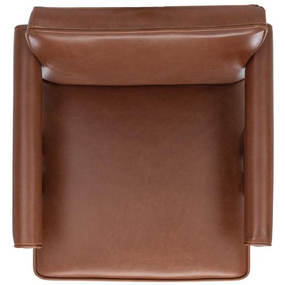 Contemporary Cognac Faux Leather Arm Chair with Walnut Finish