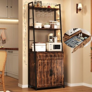 70.8" Industrial Bakers Rack with Drawer & Cabinet, Tall Microwave Stand & Bar Storage Cabinet for Kitchen - 1 of 4
