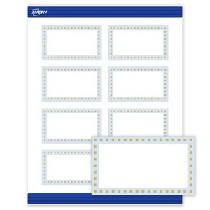 Avery® Cards, 2" x 3.5", Blue Border w/ Gold Dots, Matte White, 80ct - 1 of 4