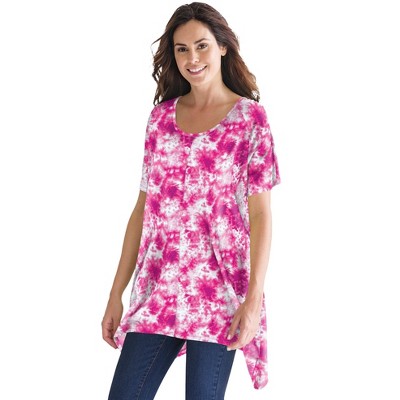 Woman Within Women's Plus Size Sharkbite Trapeze Tunic - L, Raspberry ...