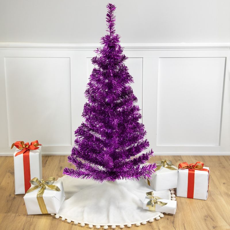 Northlight 4' Purple Artificial Tinsel Christmas Tree, Unlit, 1 of 8