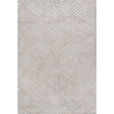 Jordan High-Low Pile Beige Geometric Indoor/Outdoor Area Rug