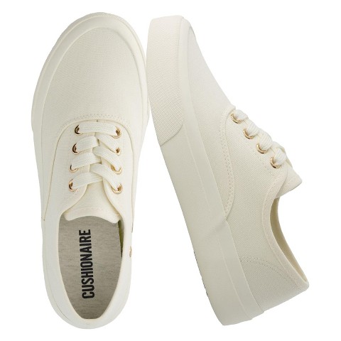 Женские кроссовки CUSHIONAIRE Women’s Freshman Canvas Lace-Up Sneaker with Memory Foam, Casual Walking Shoes, Lightweight & Comfortable White Smooth 10