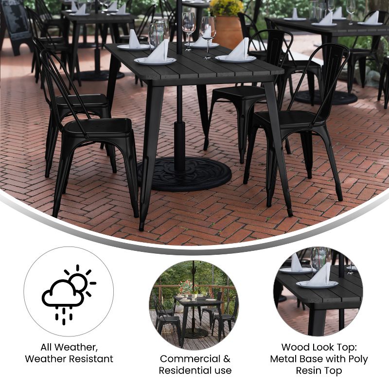 Merrick Lane Indoor/Outdoor Dining Table with Umbrella Hole, 30" x 60" All Weather Poly Resin Top and Steel Base, 5 of 11