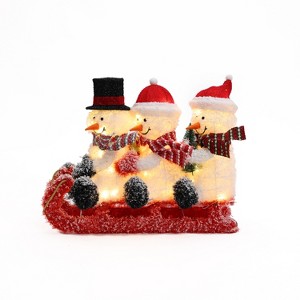 LuxenHome Snowman Family Trio on Sled with Lights Outdoor Holiday Decoration Multicolored - 1 of 4
