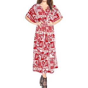 LA LEELA Women's House Daily Routine Evening Wear Holiday Casual Loungewear Loose Slit Dress Caftan Long Boho Night Shirts for Women 2X-3X Red, Turtle - 1 of 4