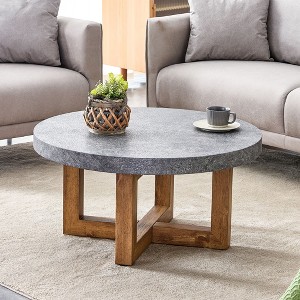 CAVINAS MDF Material Circular Patterned Coffee Table, 31.4-inch Gray Center Table Suitable for Small Spaces and Living Room - 1 of 4