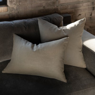 Moss Green French Linen Lumbar Throw Pillow 22" x 15"