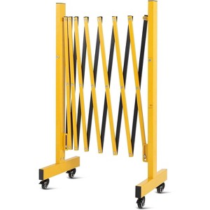 Mobile Expandable Safety Barrier with Wheels - High-Strength Steel, Locking Casters, Yellow/Black, for Crowd Control & Construction - 1 of 4