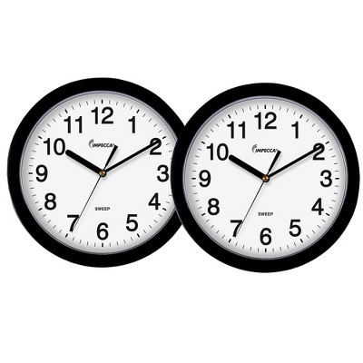 Impecca 10" Quiet Movement Wall Clock - BLACK, 2-Pack