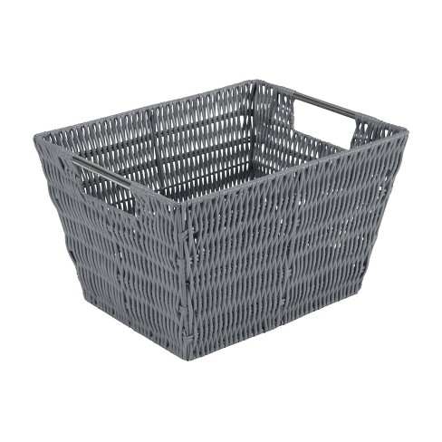 Simplify Small Shelf Rattan Tote Storage Basket in Charcoal