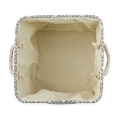 Gray Herringbone Fabric Cube Storage Bin with Rope Handles