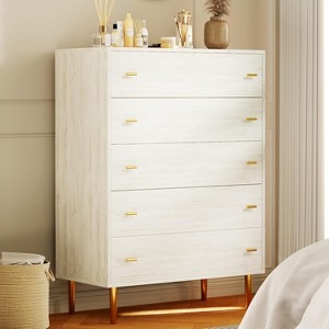 5 Drawers Dresser for Bedroom, 44" Tall Wood Rustic Chest of Drawers with Bar Handles, Vintage Design, Storage Dressers Organizer, White - 1 of 4