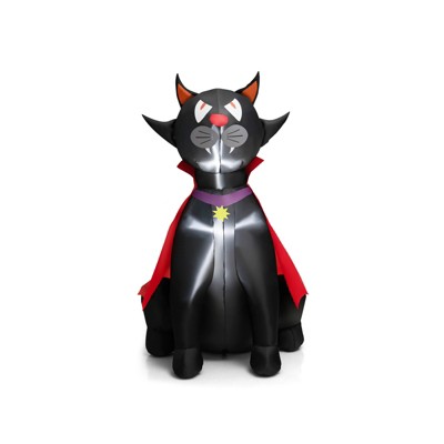 Tangkula 4.7FT Tall Halloween Inflatable Decoration Blow Up Vampire Black Cat with Crimson Cape Halloween Decor with Bright LED Lights