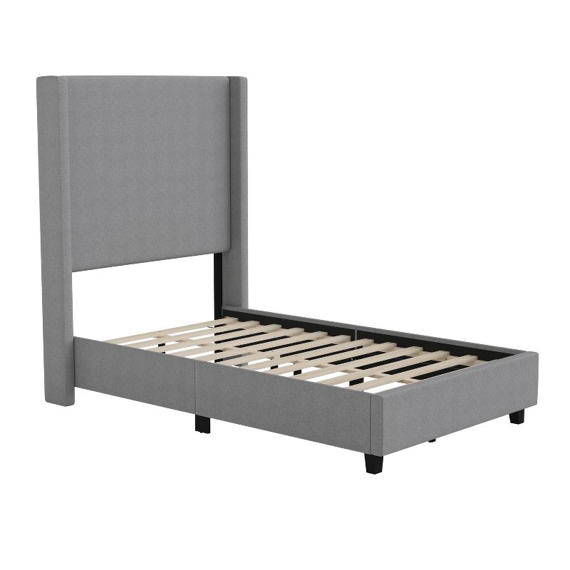 Merrick Lane Modern Platform Bed - Gray Faux Linen - Queen - Padded Wingback Headboard - 8.5" Floor Clearance - Wood Support Slats - No Box Spring Needed, 1 of 13