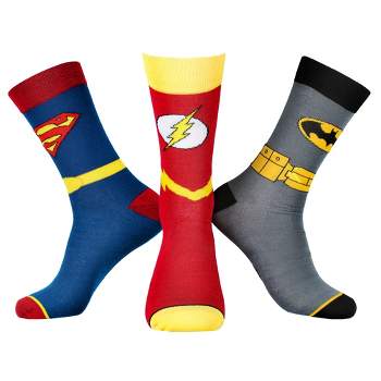 DC Comics Justice League Superman The Flash Batman Socks Men's 3 Pack Crew Socks Multicoloured