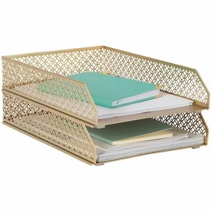Blu Monaco Riviera Stackable Gold Paper Tray - Set of 2 - Letter Size - 1 of 4