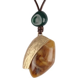 Leather and Wood Necklace Chunky Circle Pendant Boho Jewelry for Women - 1 of 4