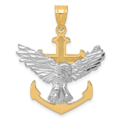 Black Bow Jewelry 14k Two Tone Gold Mariner's Cross & Eagle Pendant, 28 x 35mm