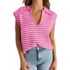 Women's V Neck Cap Sleeve Summer Sweater Tops 2025 Striped Casual Loose Knit Vest - 3 of 4