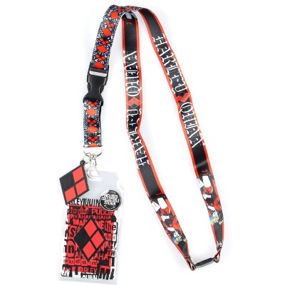 DC Comics Harley Quinn Diamond Pattern and Quotes Lanyard ID Badge Holder