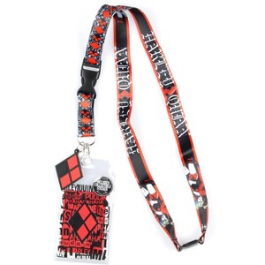 DC Comics Harley Quinn Diamond Pattern and Quotes Lanyard ID Badge Holder - 1 of 4