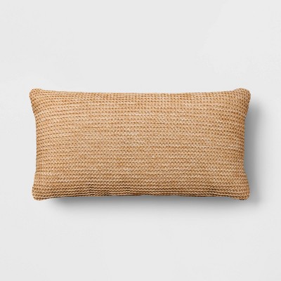 10"x20" Textural Knit Outdoor Lumbar Pillow Beige - Threshold™