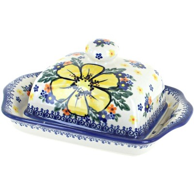 Blue Rose Polish Pottery Buttercup Butter Dish