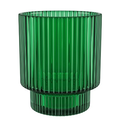 Green Fluted Glass Lowball Cocktail Tumblers Set of 4